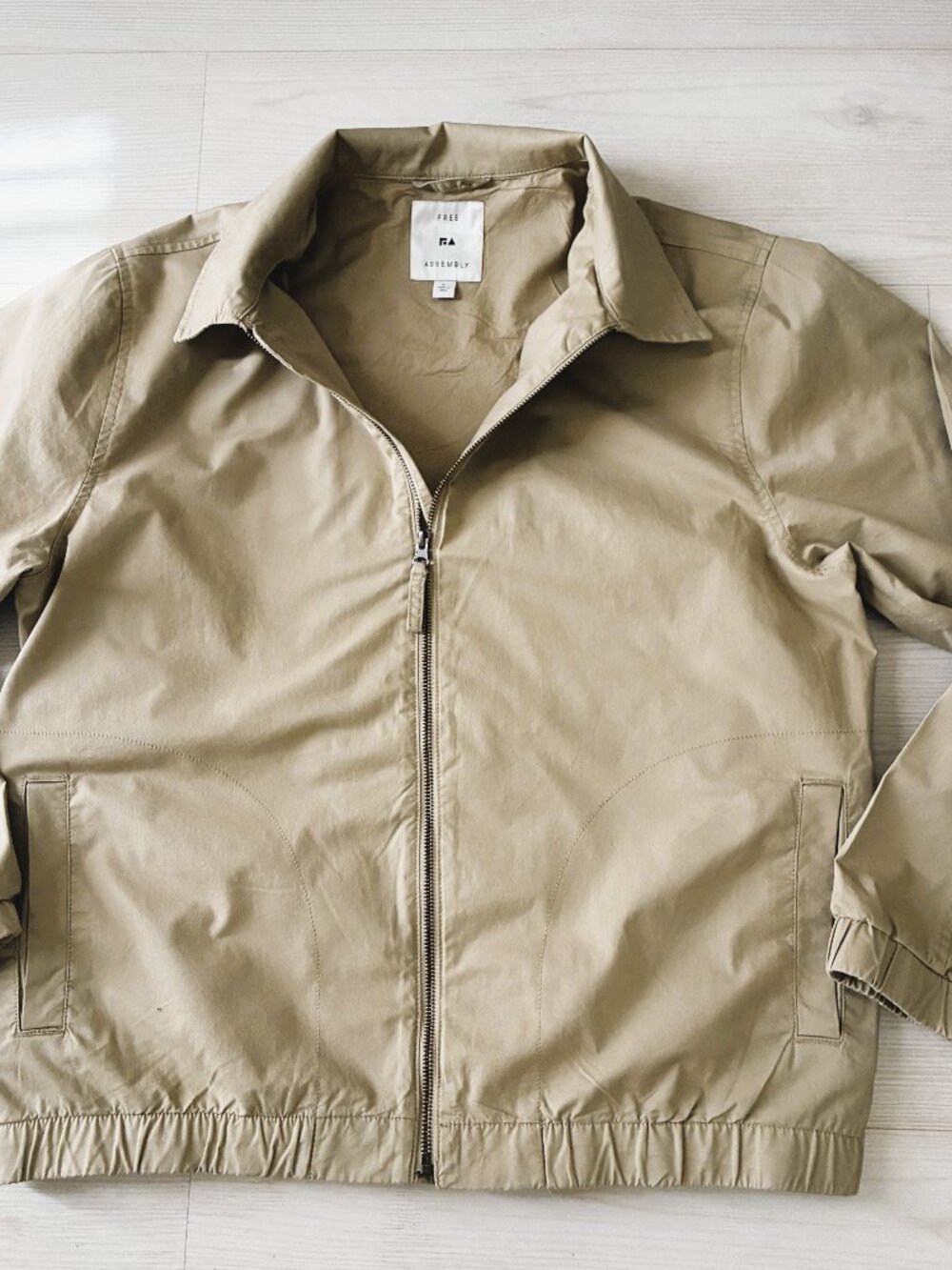 Free Assembly Men's Stretch Cotton Full-Zip Coach Harrington Jacket Tan Size L